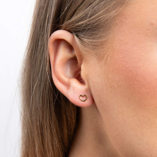 Diamonfire Yellow Gold Plated Mini Cut Out Heart Stud Earrings