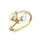 9ct Yellow Gold Peach and White Freshwater Cultured Pearl And Diamond Crossover Ring