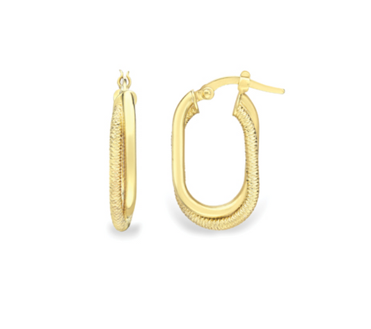 9ct Yellow Gold Double Polish And Textured Hoop Earrings