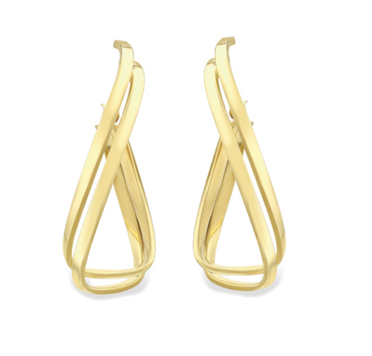 9ct Yellow Gold Two Strand Crossover Shaped Hoop Earrings