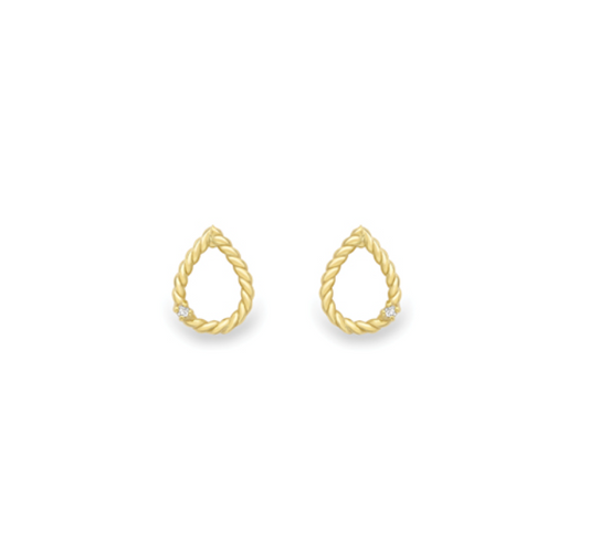 9ct Yellow Gold Diamond Open Twisted Pear Shape Stud Earrings