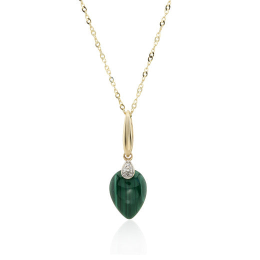 9ct Yellow Gold Malachite Diamond Pendant Necklace