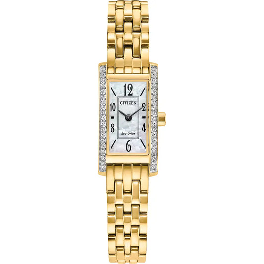 Citizen Petite Palidoro Yellow Gold Plated Oblong Mother of Pearl Bracelet Watch EG7112-59D