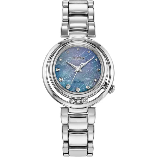 Citizen Blue Mother of Pearl L'arcly Diamond Steel Bracelet Watch EM1110-56N
