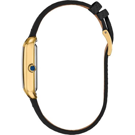 Citizen Eco-Drive Yellow Gold Tone Ladies Black Rectangular Dial Strap Watch EM1192-01E