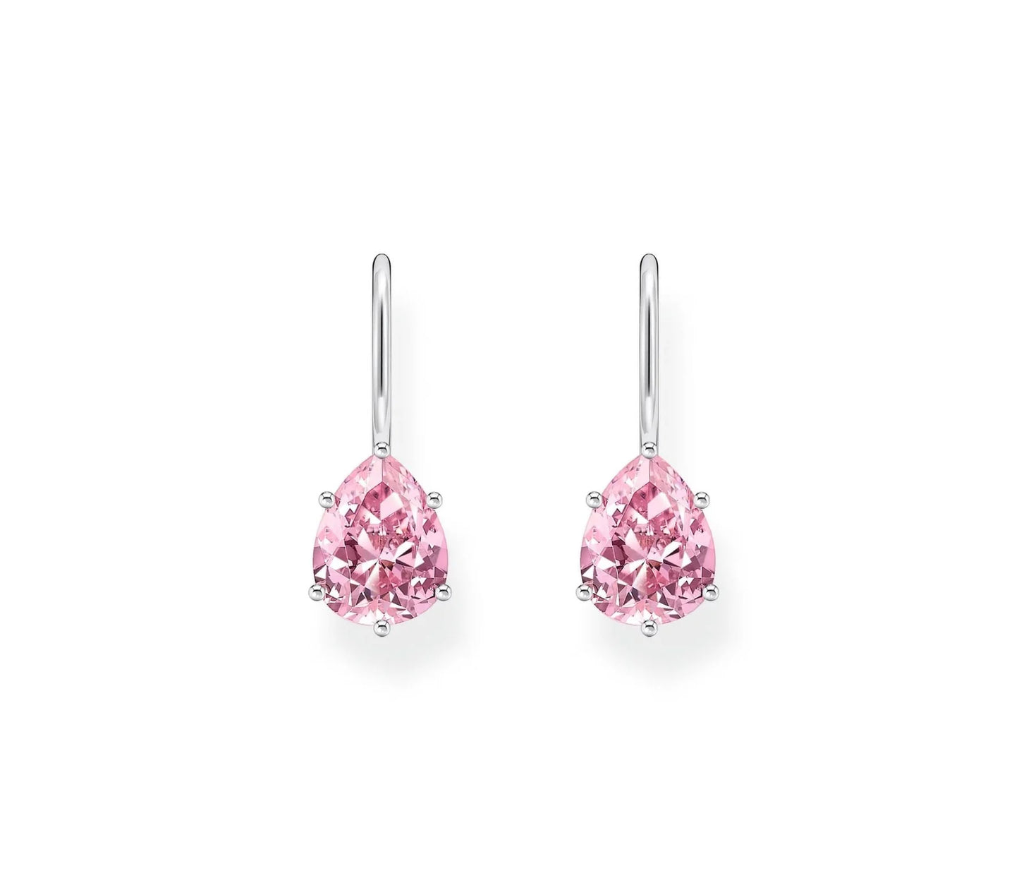 Thomas Sabo Sterling Silver Pink Pear Cut Cubic Zirconia Silver Hook Wire Drop Earrings H2290-051-14