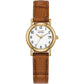 Citizen Ladies Yellow Gold Plated Round White Full Figure Dial Tan Strap Watch EW1273-08A