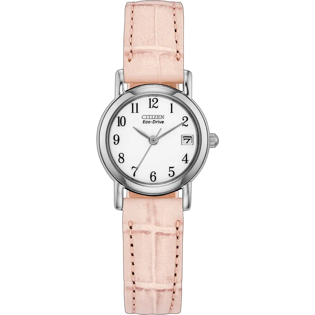 Citizen Ladies Stainless Steel White Full Figure Dial Pink Strap Watch EW1277-15A