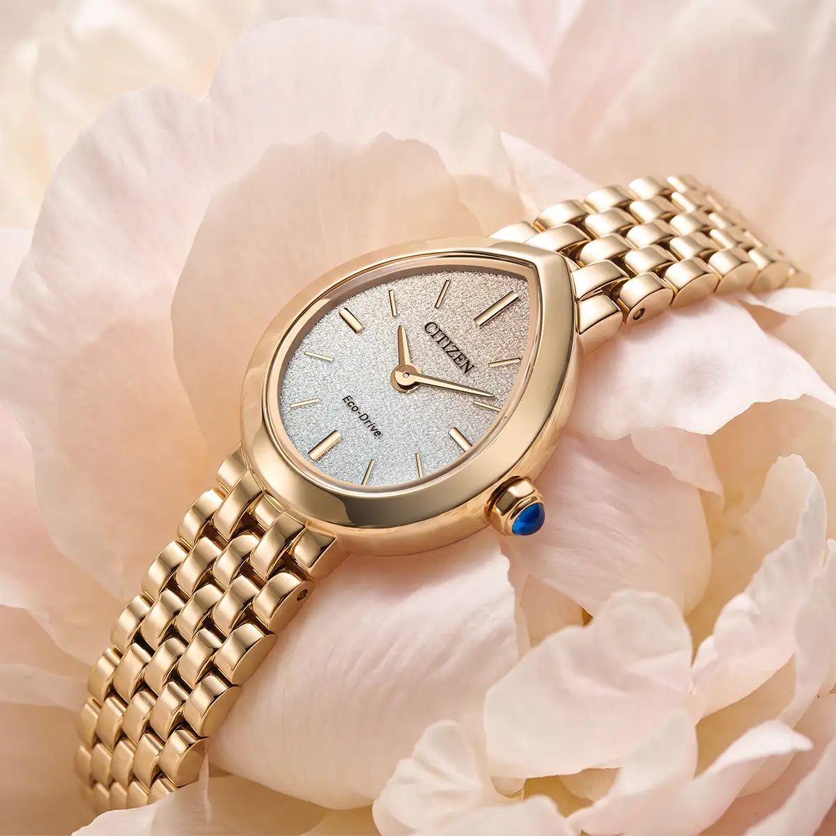 Citizen L Rainell Yellow Gold Plated Stainless Steel Teardrop Glitz Dial Bracelet Watch EX1552-59A