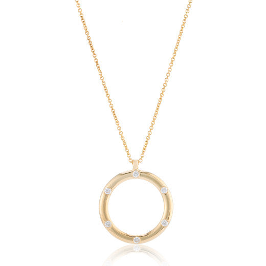 9ct Yellow Gold Diamond Circle Pendant With Chain