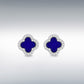 Sterling Silver Synthetic Blue Lazurite & Cubic Zirconia Four Petal Stud Earrings