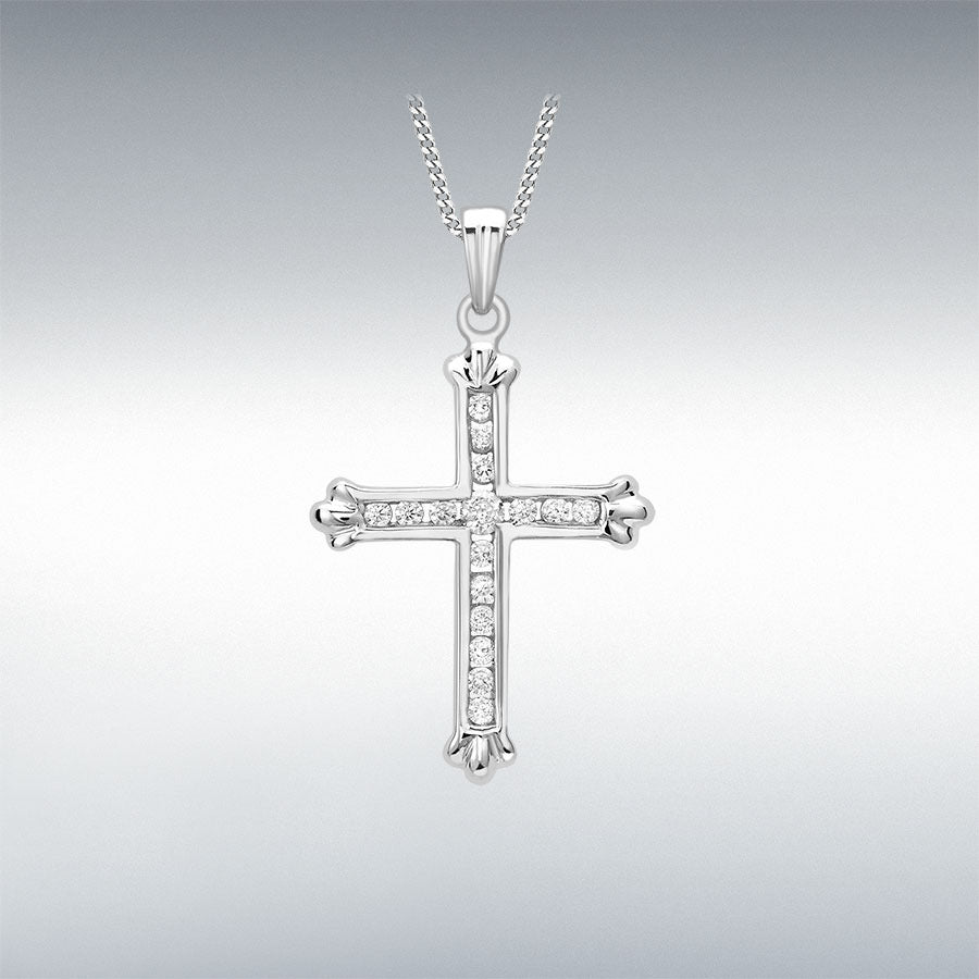 9ct White Gold Cubic Zirconia 15x25mm Cross Pendant