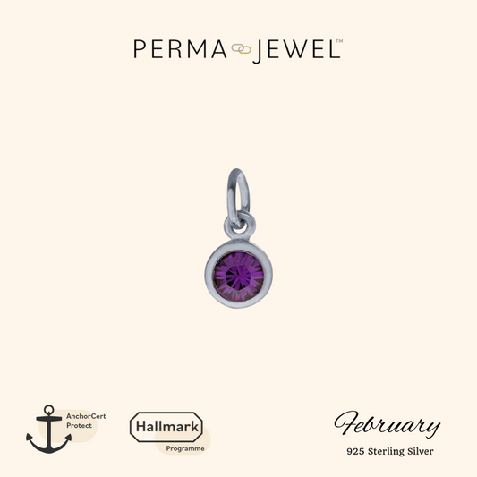 Permanent Sterling Silver Round Purple February Birthstone Cubic Zirconia Charm for Perma Bracelet