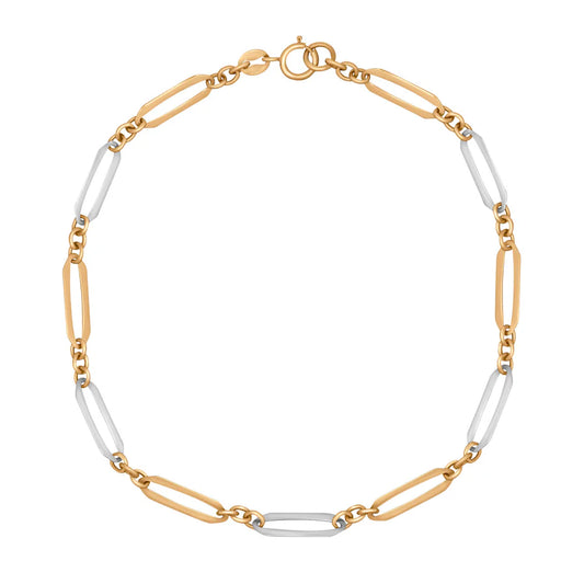 9ct Yellow and White Gold Open Oval Link Bracelet