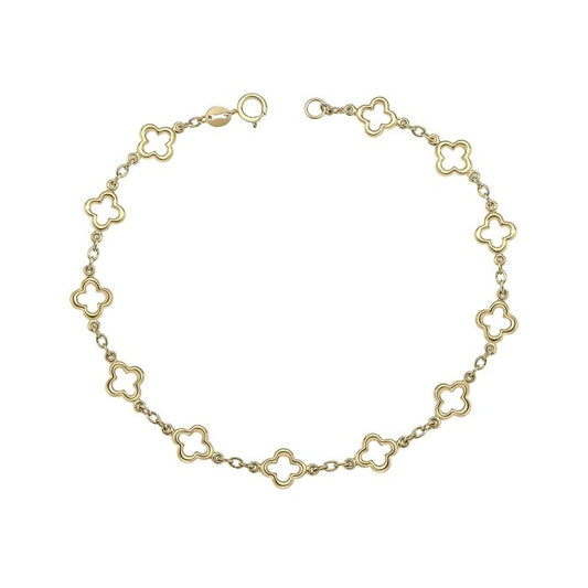 9ct Yellow Gold Hollow Four Leaf Clover Link Bracelet