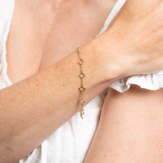 9ct Yellow Gold Hollow Four Leaf Clover Link Bracelet