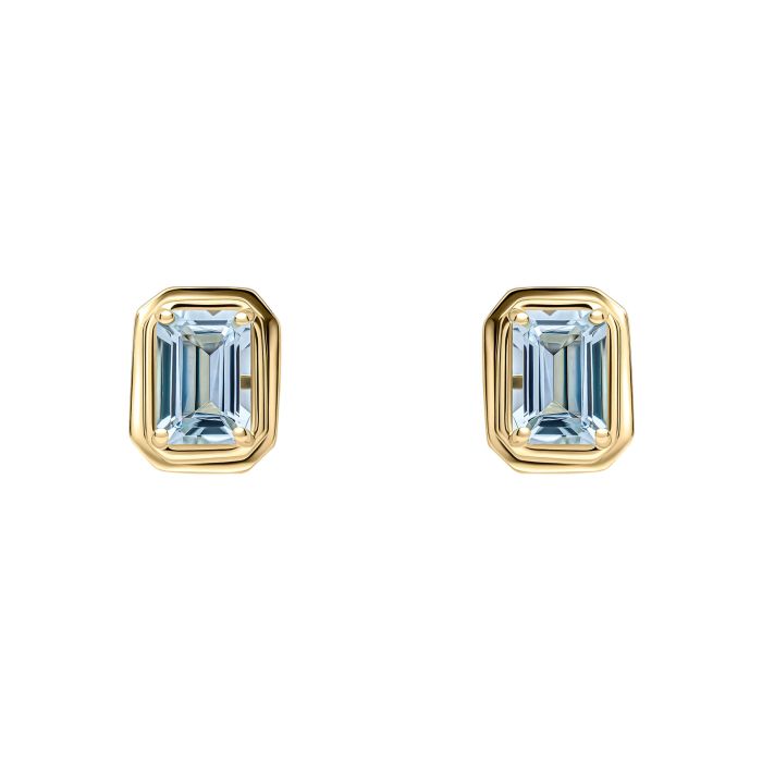 9ct Yellow Gold Rectangular Aquamarine Stud Earrings