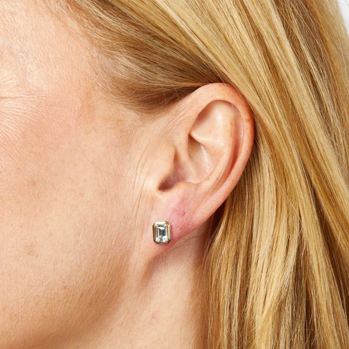 9ct Yellow Gold Rectangular Aquamarine Stud Earrings
