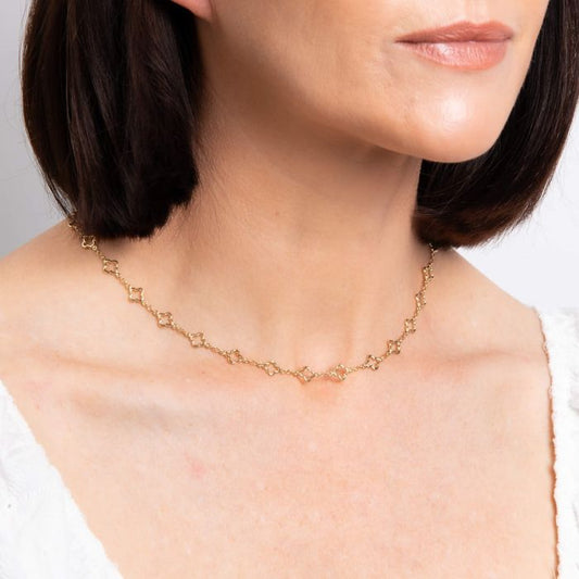 9ct Yellow Gold 18" Open Cut-out Four Leaf Clover Necklace