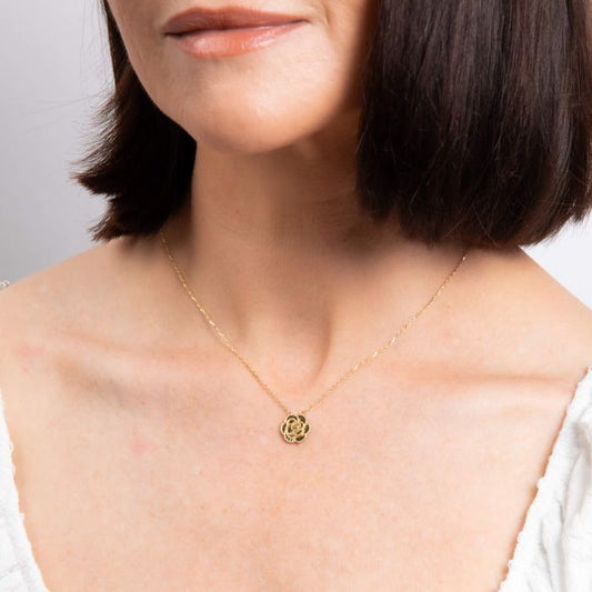 9ct Yellow Gold Fixed Diamond Cut Flower Necklace