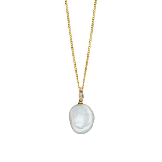 9ct Yellow Gold Keshi Pearl And Diamond Pendant