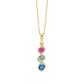 9ct Yellow Gold Pink Tourmaline Green Sapphire and Blue Topaz Pendant