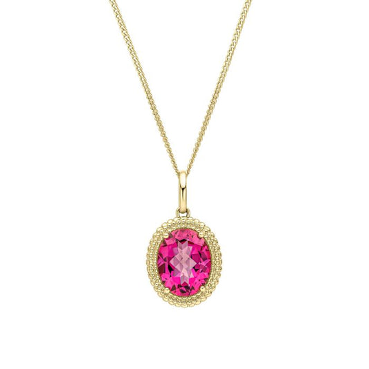 9ct Yellow Gold Oval Pink Topaz Twist Edge Pendant