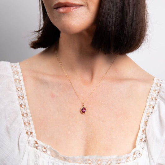 9ct Yellow Gold Oval Pink Topaz Twist Edge Pendant