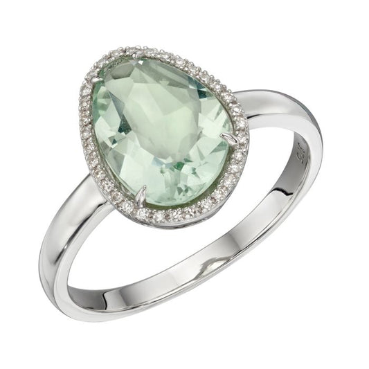 9ct White Gold Fluorite and Diamond Ring Size N