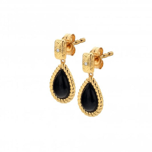 Hot Diamonds x Jac Jossa 18ct Yellow Gold Plated Onyx Oval Drop Earrings DE738