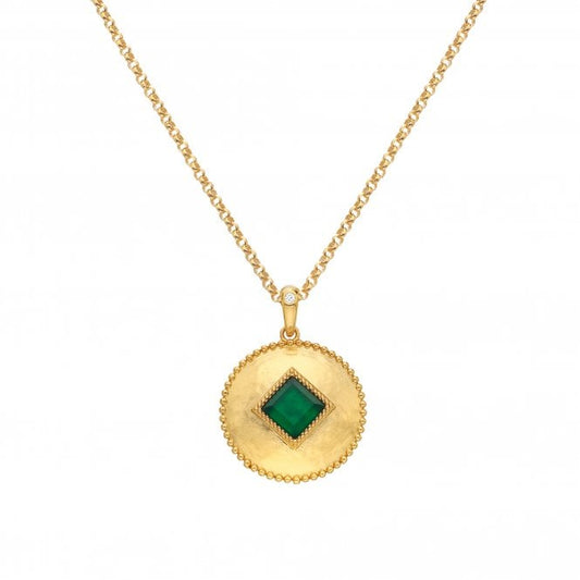 Hot Diamonds x Jac Jossa Round Yellow Gold Plated Green Agate Coin Necklace
