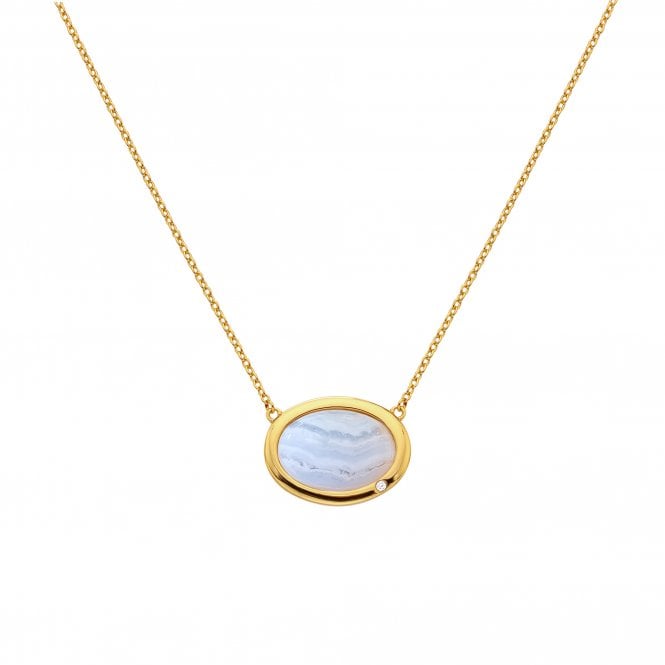 Hot Diamonds x Gem Hot Diamonds Blue Lace Agate Horizontal Yellow Gold Plated Necklace