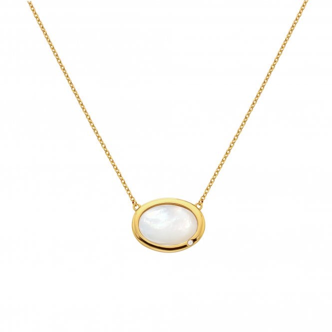 Hot Diamonds x Gem Hot Diamonds Mother of Pearl Horizontal Oval Yellow Gold Plated Necklace