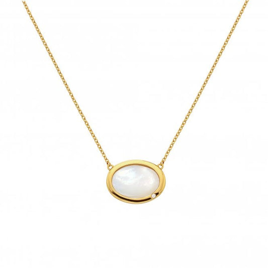 Hot Diamonds x Gem Hot Diamonds Mother of Pearl Horizontal Oval Yellow Gold Plated Necklace