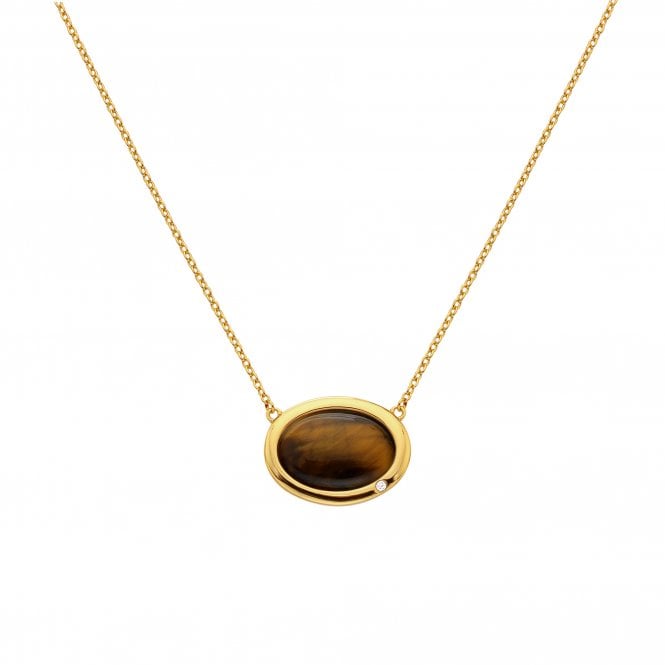 Hot Diamonds x Gem Hot Diamonds Tigers Eye Oval Horizontal Yellow Gold Plated Necklace