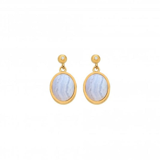Hot Diamonds x Gem Hot Diamonds Oval Blue Lace Agate Yellow Gold Plated Drop Earrings