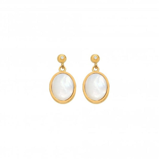 Hot Diamonds x Gem Hot Diamonds Oval Mother of Pearl Yellow Gold Plated Drop Earrings