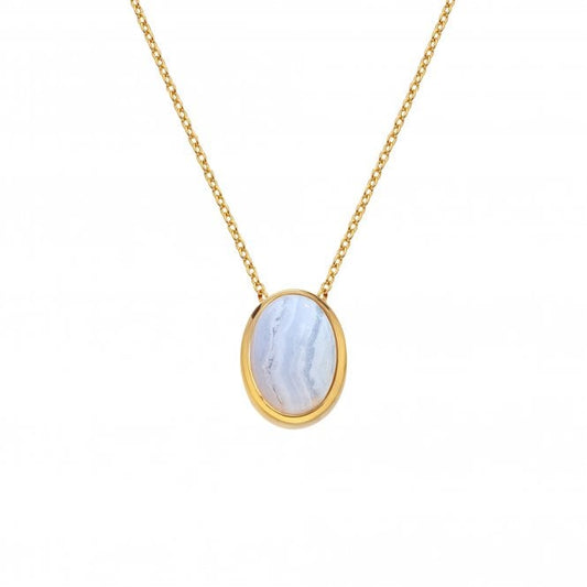 Hot Diamonds x Gem Hot Diamonds Blue Lace Agate Oval Yellow Gold Plated Necklace