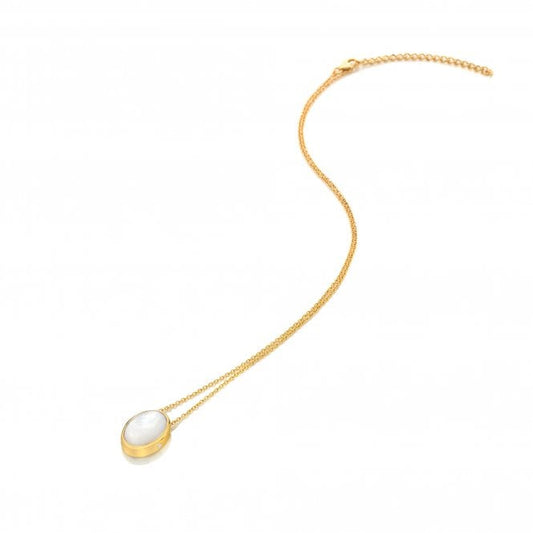 Hot Diamonds x Gem Hot Diamonds Mother Of Pearl Oval Yellow Gold Plated Necklace