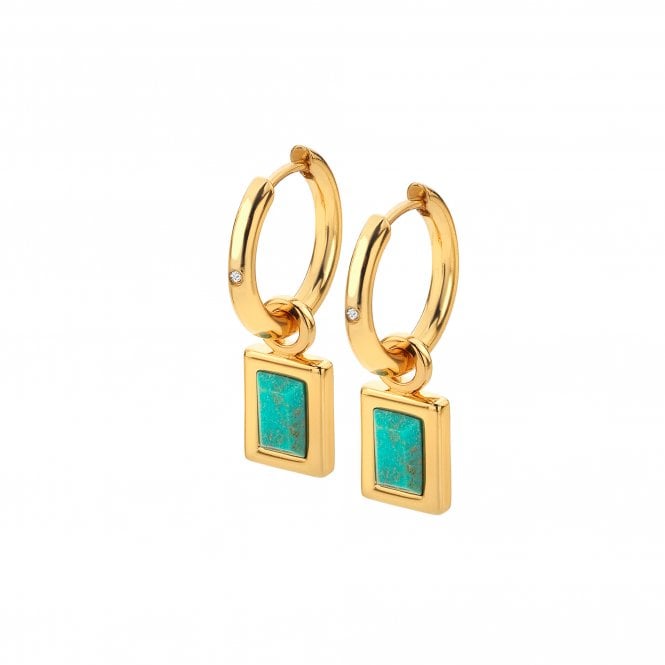 Hot Diamonds x Gem Hot Diamonds Yellow Gold Plated Turquoise Rectangular Drop Earrings