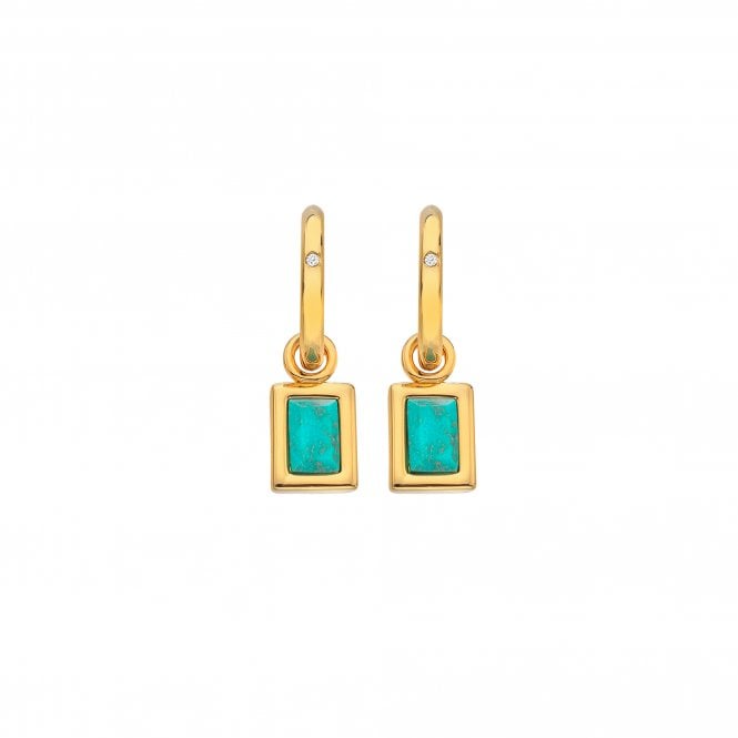 Hot Diamonds x Gem Hot Diamonds Yellow Gold Plated Turquoise Rectangular Drop Earrings
