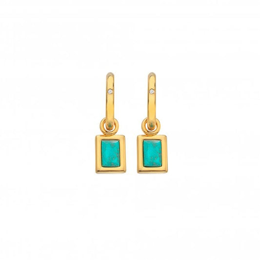 Hot Diamonds x Gem Hot Diamonds Yellow Gold Plated Turquoise Rectangular Drop Earrings