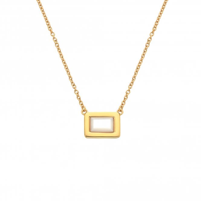 Hot Diamonds x Gem Hot Diamonds Mother Of Pearl Rectangular Yellow Gold Plated Necklace