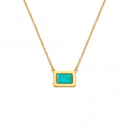 Hot Diamonds x Gem Yellow Gold Plated Rectangular Turquoise Necklace DN179