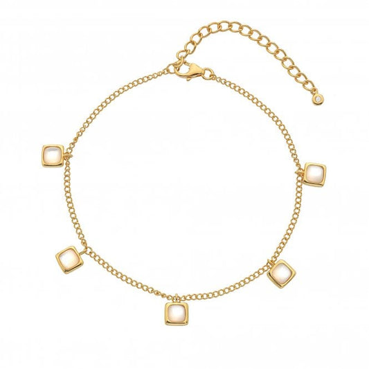 Hot Diamonds x Gem Hot Diamonds Mother of Pearl Square x5 Drops Yellow Gold Plated Bracelet