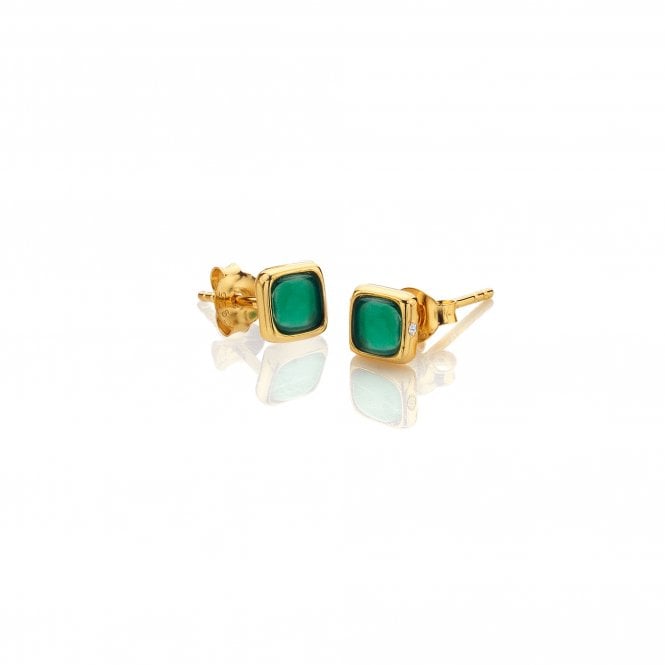 Hot Diamonds x Gem Hot Diamonds Square Green Chalcedony Yellow Gold Plated Stud Earrings