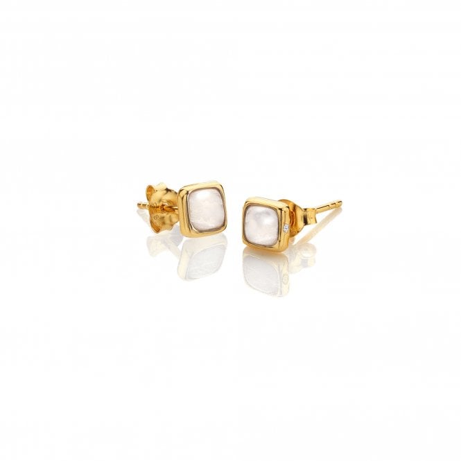 Hot Diamonds x Gem Hot Diamonds Square Mother of Pearl Yellow Gold Plated Stud Earrings