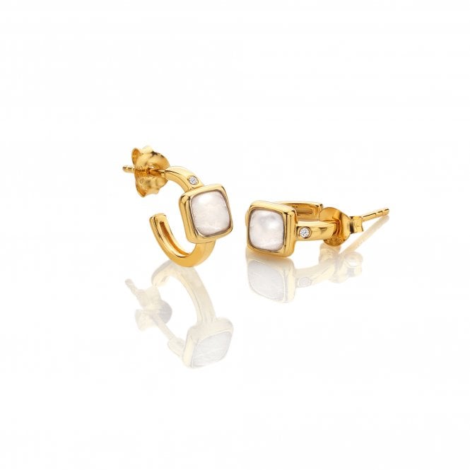 Hot Diamonds x Gem Hot Diamonds Square Mother of Pearl Yellow Gold Plated Hoop Earring