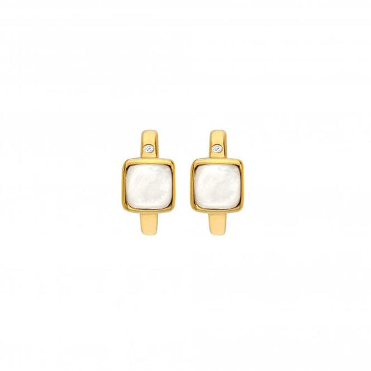 Hot Diamonds x Gem Hot Diamonds Square Mother of Pearl Yellow Gold Plated Hoop Earring