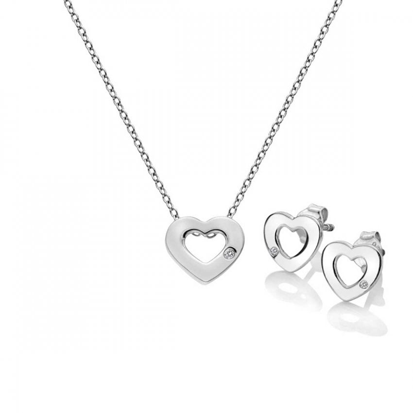 Hot Diamonds Sterling Silver Heart Necklace and Earrings SS136